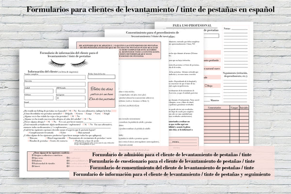 Spanish Lash Lift and Tint Intake Forms